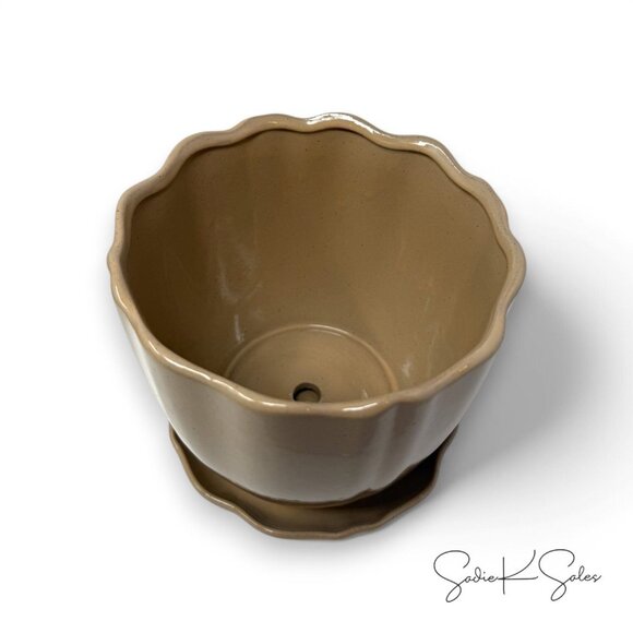 6" Scalloped Edge Stoneware Planter Pot Saucer Tan Hearth & Hand Magnolia Target - Picture 6 of 8